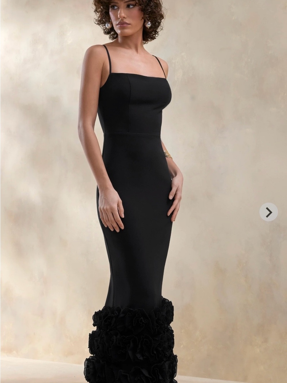 Aurose | Black Square-Neck Maxi Dress With Ruffled-Fishtail